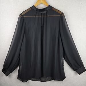 Women 2X Black Top Sheer High Neck Long Sleeve Blouse Dark Romantic Grunge Party